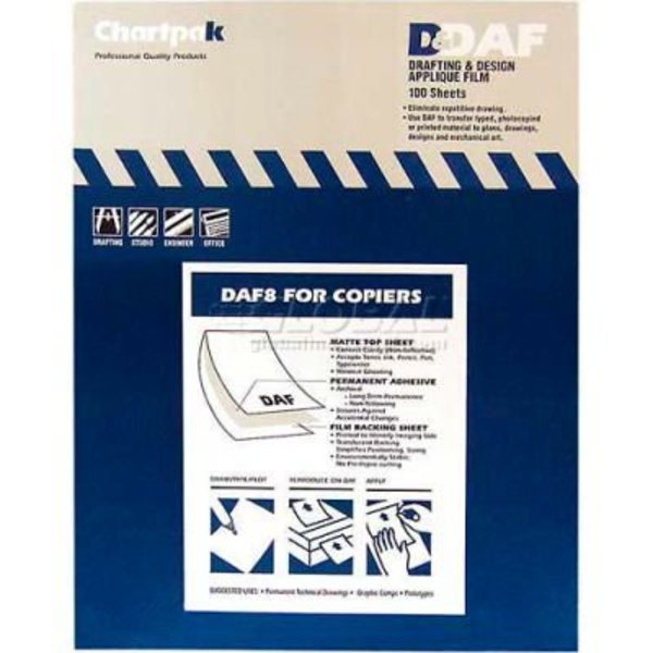 Chartpak Chartpak® Applique Drafting Film, DAF8, Permanent, 11"L X 8-1/2"W, 100/Box DAF8
